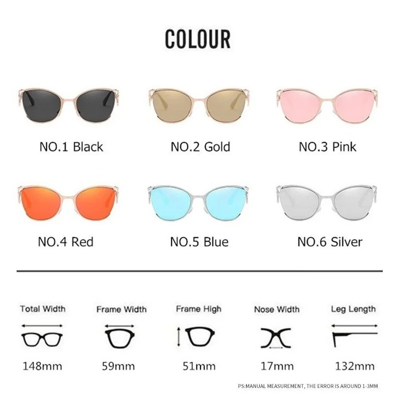 Женские солнцезащитные очки Cateye Модные Цветные зеркальные Изогнутые ноги