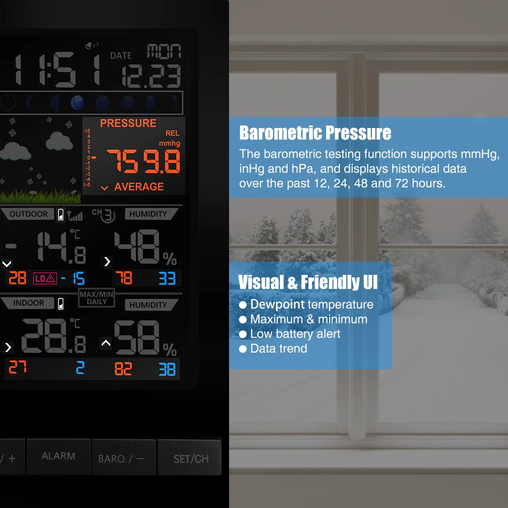 Цифровой настенный будильник Метеостанция для помещения и улицы температура