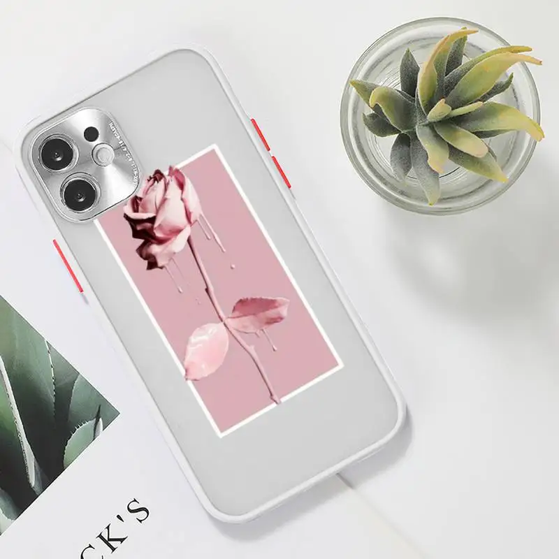 

ins pink blue rose Phone Case Clear matte transparent For white iPhone 7 8 x xs xr 11 12 pro plus max mini Funda