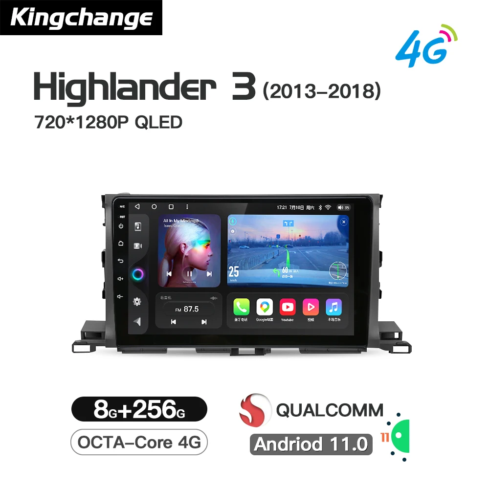 

Kingchange Car Multimedia Video Player Navigation For Toyota Highlander 3 2013-2018 Radio Stereo BT GPS Wifi DSP Carplay Android