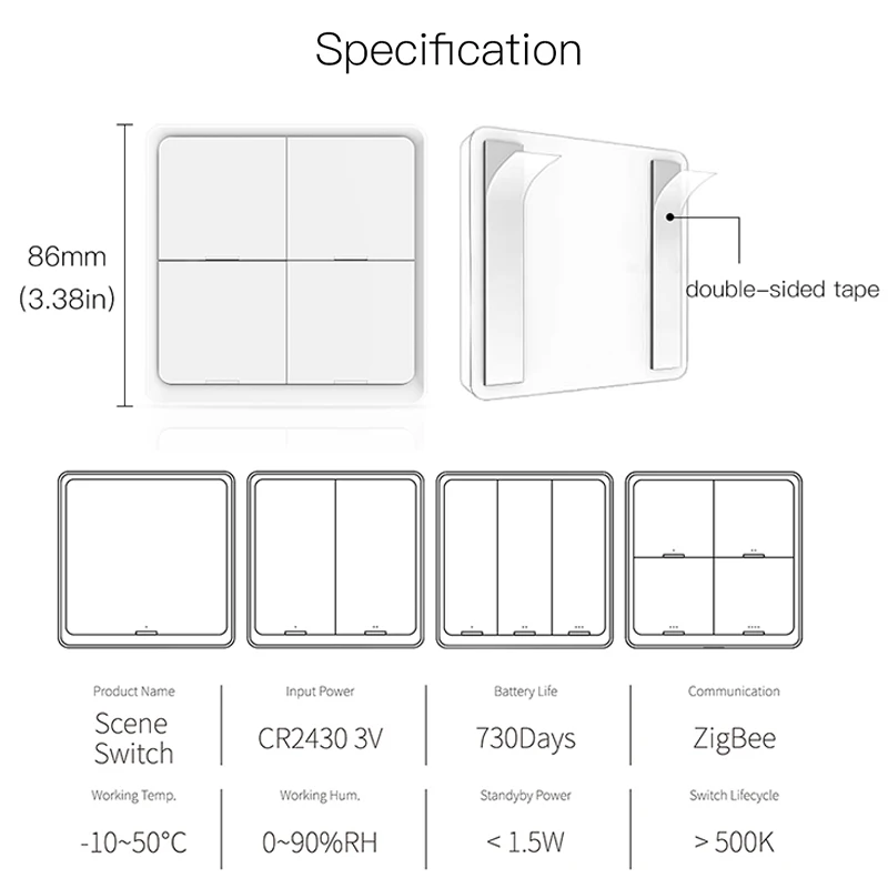 Кнопочный переключатель ZigBee 3 0 Tuya Smart Scene 1/2/3/4 клавиши 3/6/9/12 сцен автоматизации