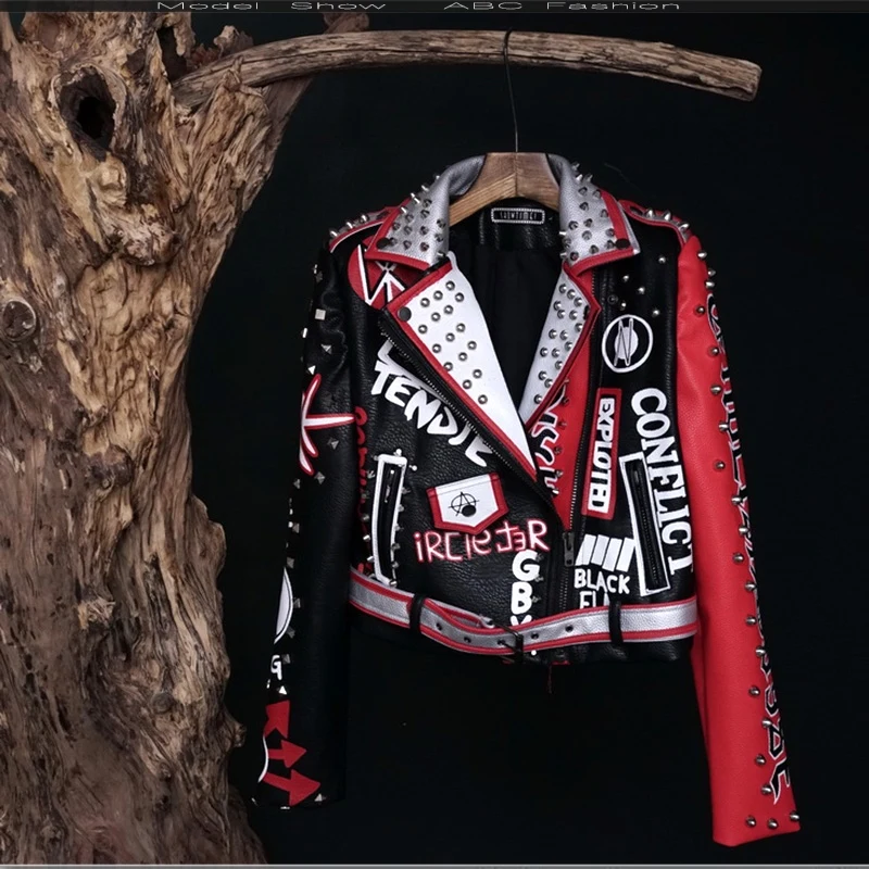 FERNER мотоциклетная мужская куртка кожаный узор большой петух Мужской бар панк Рок