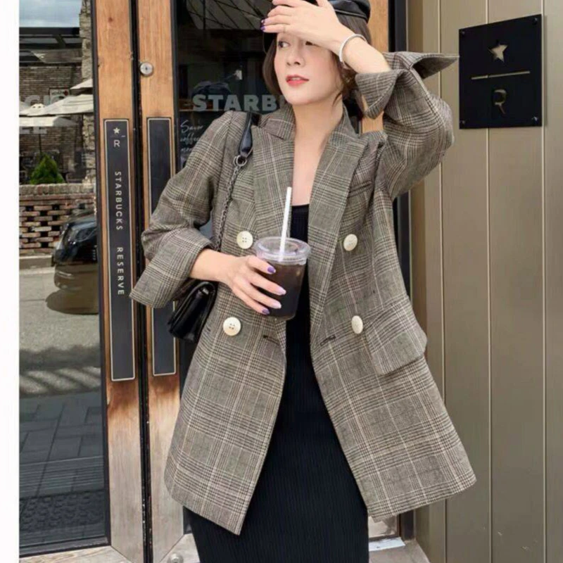 Женская клетчатая куртка Блейзер 2020 весна осень пальто|Женские пиджаки| |