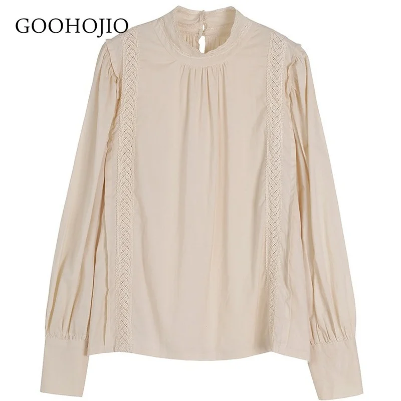 

GOOHOJIO 2021 New Spring and Autumn Temperament Shirt Women Puff Sleeve Chic Shirt for Women Fashionable Net Yarn Women Blouses