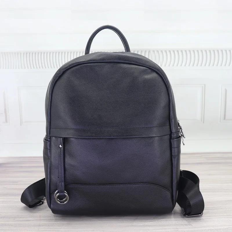 Women Backpack Bag High Quality Genuine Leather School Bags For Girls 2021 New Casual Travel Backpacks Solid Color Black Bolsas