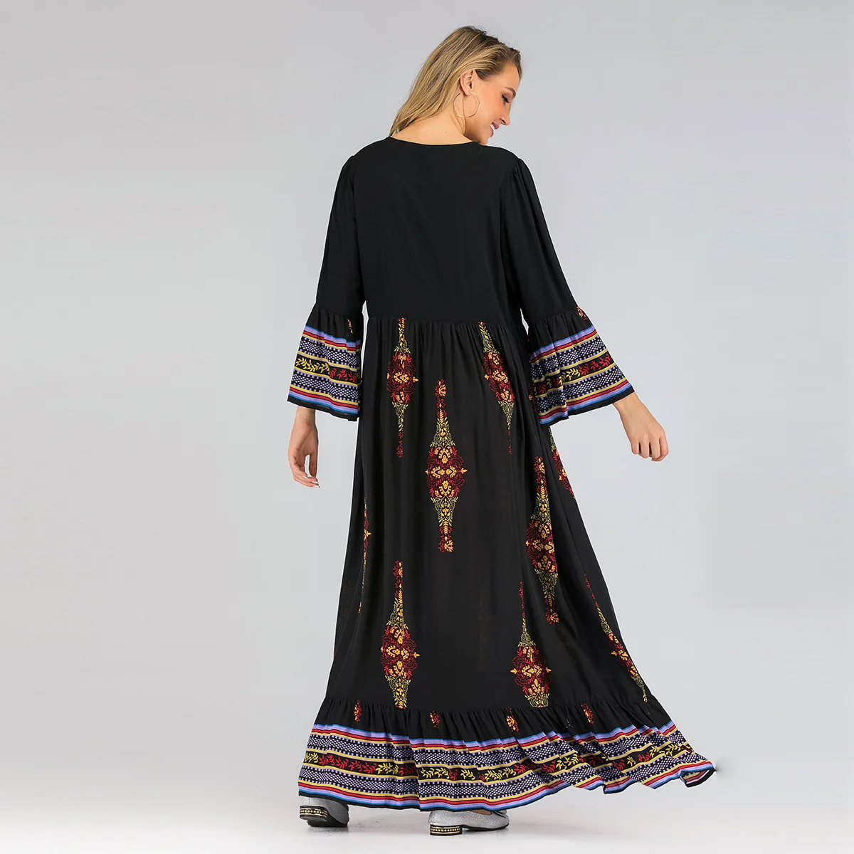 Clothes For Muslim Women Popular Element Design Flared Sleeves Empire Waist Women Islamic Clothing Ropa Islamica Mujer Cm137