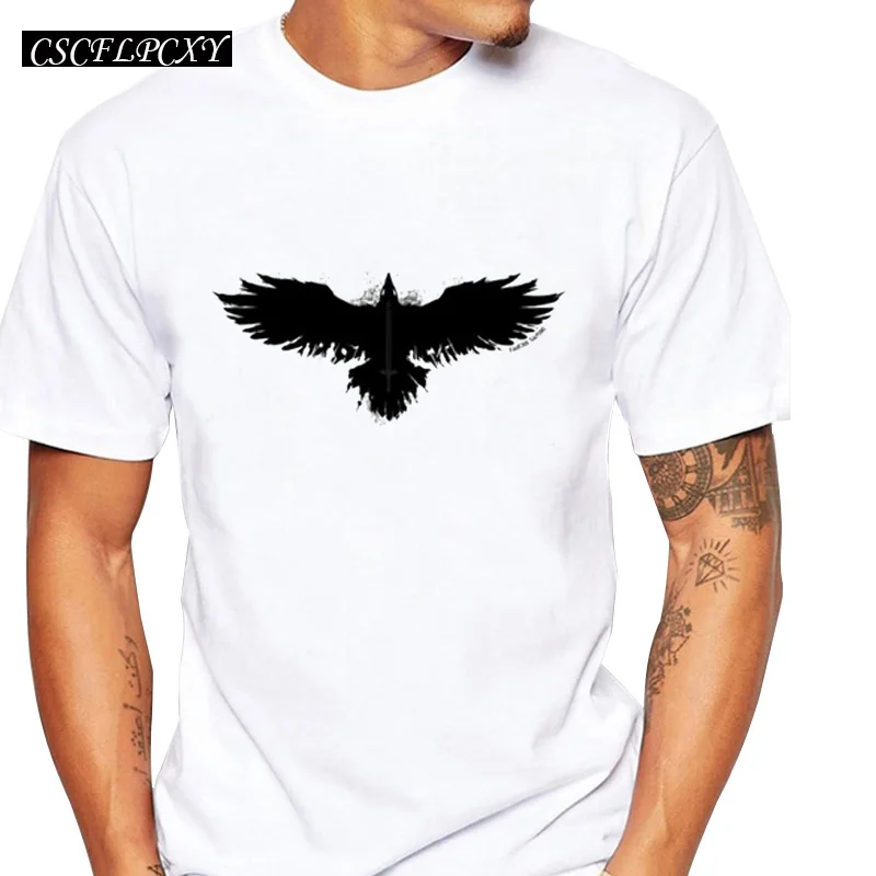 Мужские азиатского размера Животное орел ретро печатных футболка мода полета в