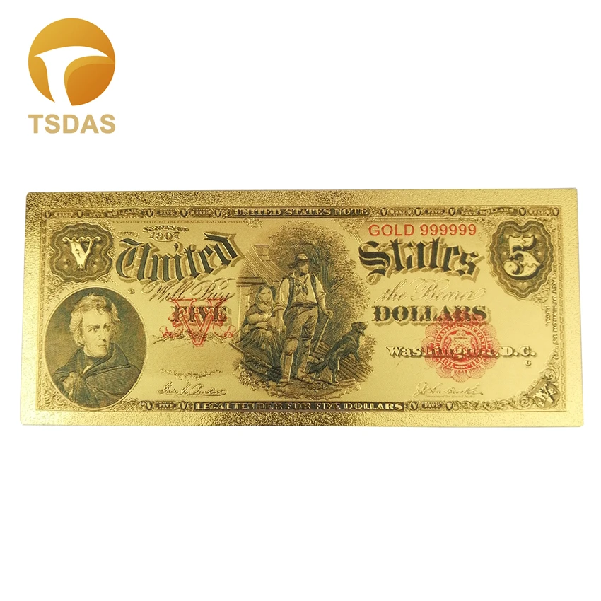 Золотые банкноты 1907 года 5 долларов США золотой фольгированный банкнот