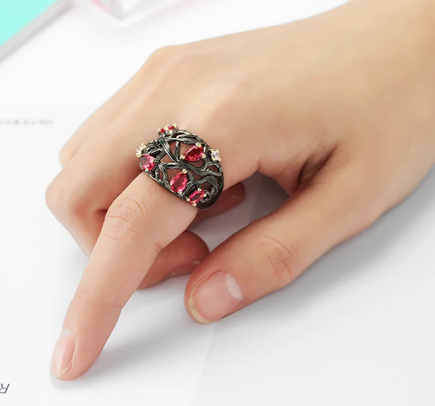 Женское Винтажное кольцо в готическом стиле с черными золотыми листьями цветком