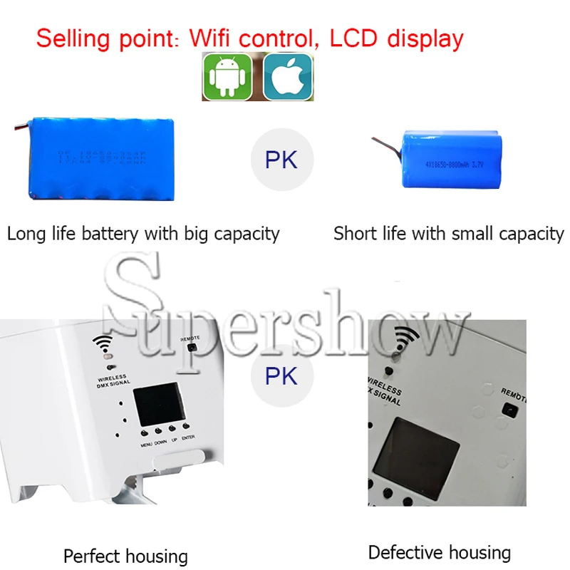 10pcs/lot With Case DMX Wireless Battery Powered Smart LED Uplight 6*18W RGBWA+UV for Wedding | Лампы и освещение