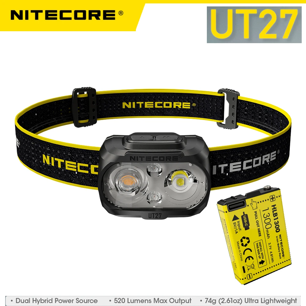 NITECORE UT27 Dual Beam Fusion Elite Headlamp Max Output 520 lumens Headlights with Rechargeable Battery for Hiking Running | Лампы и