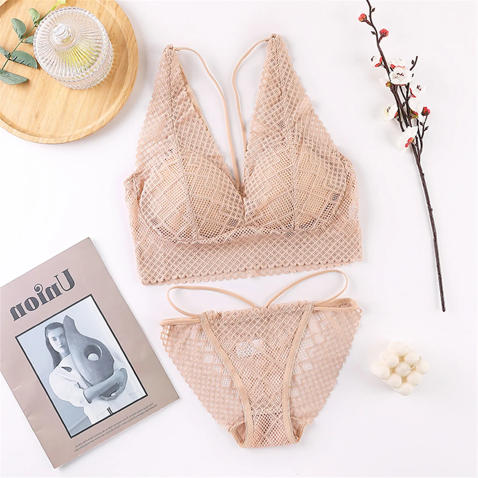 

Sexy Lingerie Women Floral Lace Seamless Underwear Set See Through Erotic Hot Cross Bandage Bra Brief Sets Sexy Sensual Lingerie