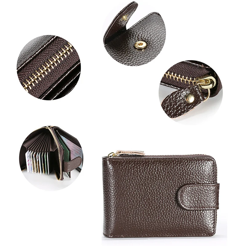 

Мужской бумажник из натуральной кожи, кредитная идентификация, блокировка RFID, молния, кошелек для денег, Обложка для паспорта, защитный чехо...