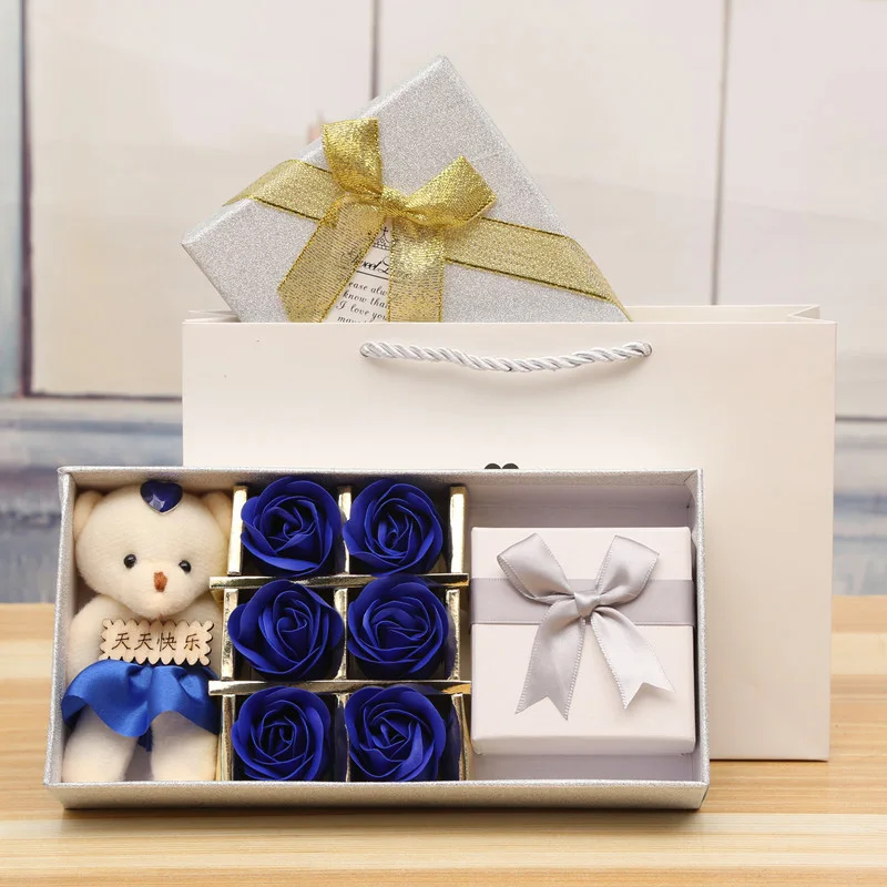 6 шт романтическая роза медведь с подарочной коробкой мыльные Цветочные головки