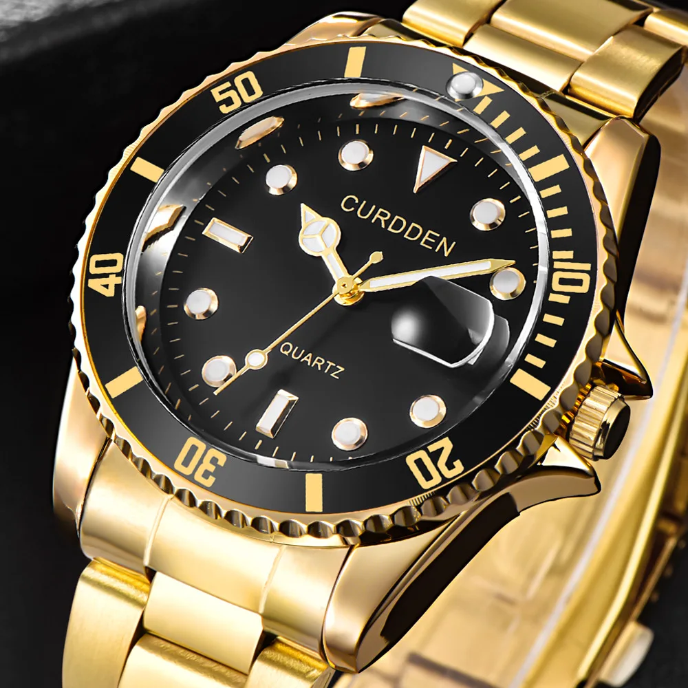 

Top Luxury Men's Watches Gold Stainless Steel Strap Date Calendar Quartz Wrist Watch Male Clock Relogios Masculino Drop Shipping