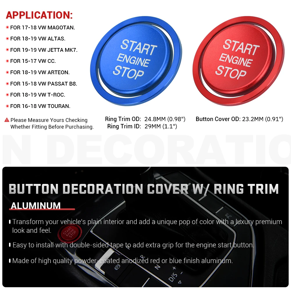 Car Engine Start Stop Button Ring Ignition Cover Trim For VW VII GTI R Tiguan Jetta CC Arteon Passat B8 Touareg T-Roc | Автомобили и