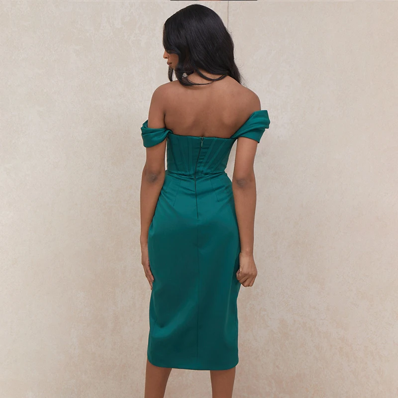 

Summer Dresses 2021 Slash Neck Split Fork Sexy Dress Women Club Bodycon Dress Backless Elegant Midi Party Dresses