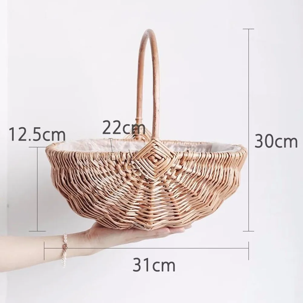 

1pcs Natural Rattan Hand-Woven Flower Basket Pastoral Style Vase Weaving Baskets Fruits Vegetables Food Multi-functional Storage