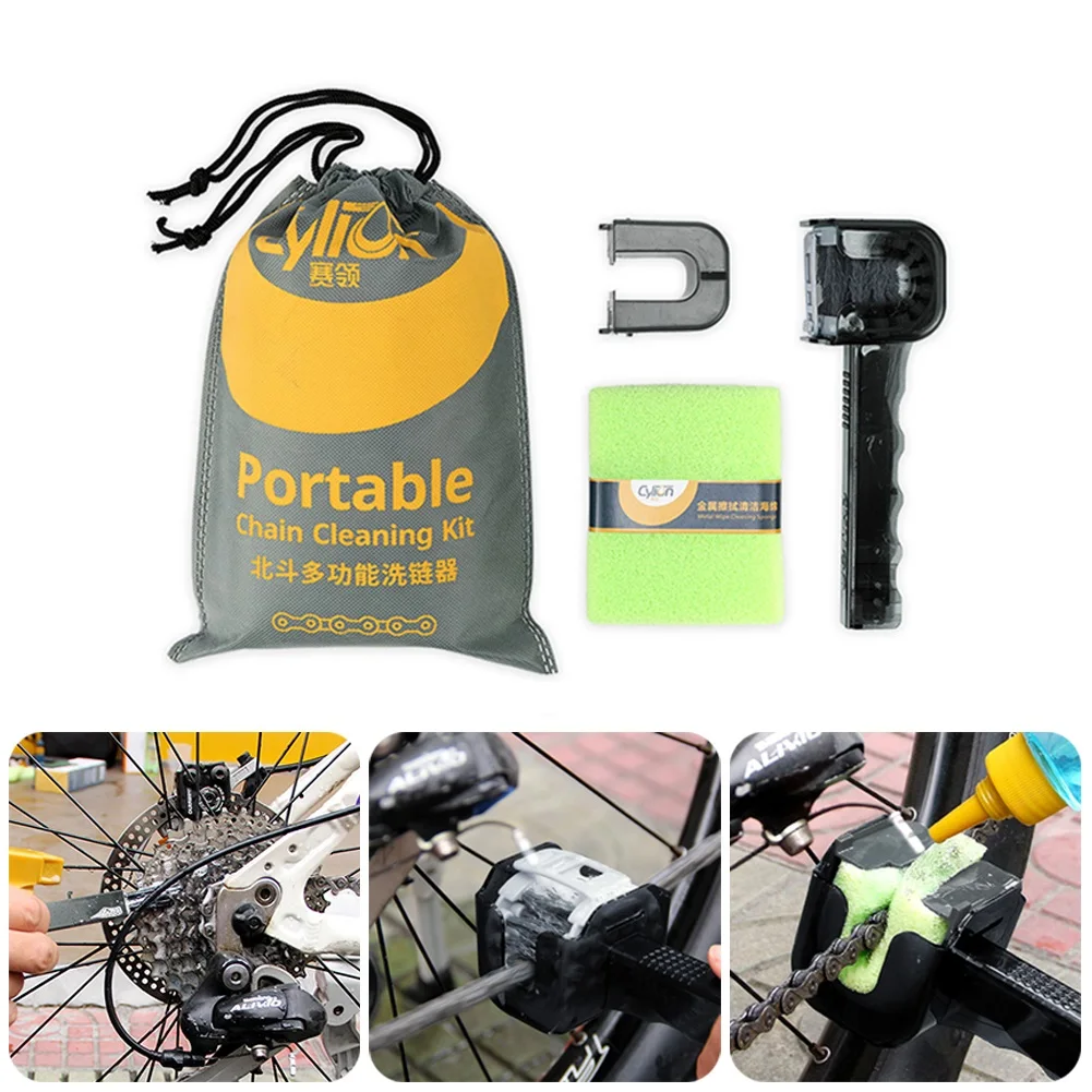 

Bike Chain Cleaning Tools MTB Bike Bicycle Flywheel Chain Cleaner Maintenance with Hidden Sprocket Scraper Soft Cleaning Brushes