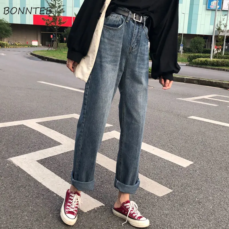 

Джинсы женские, джинсовые, широкие, на молнии, с высокой талией, с карманами