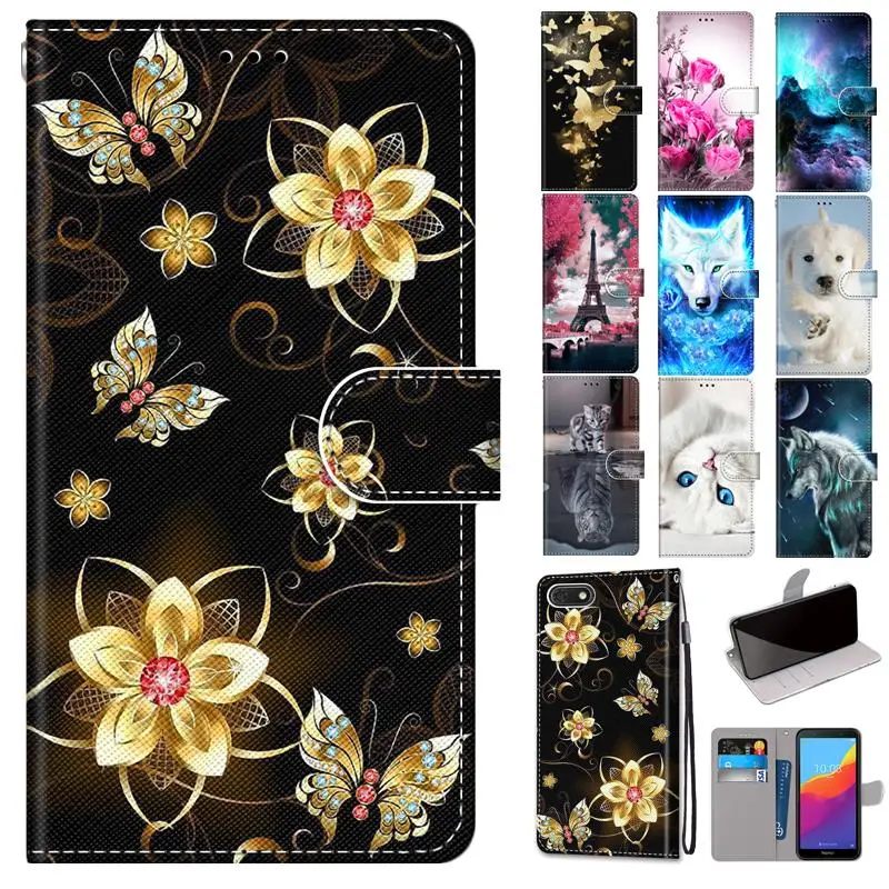 

Phone Cover For Huawei Honor 7A DUA-L22 5.45 inch Case Wallet Leather Box Tower Cat for Honor 7S Case Flip Shell Bags
