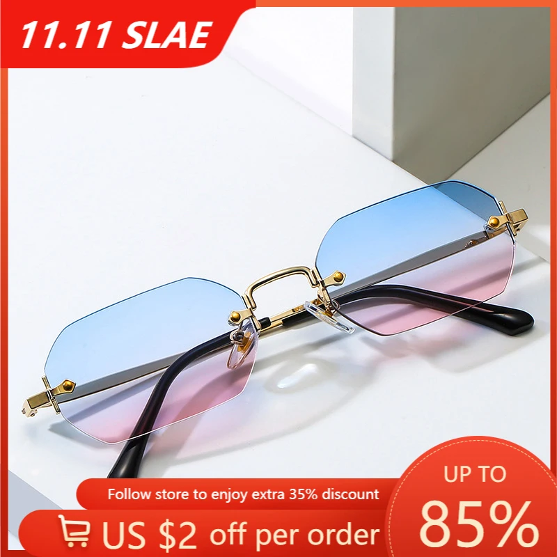 

Rimless Small Rectangle Sunglasses Women Polygon Eyewear Trendy Retro Traveling Sun Glasses Female Shades Lunette De Soleil