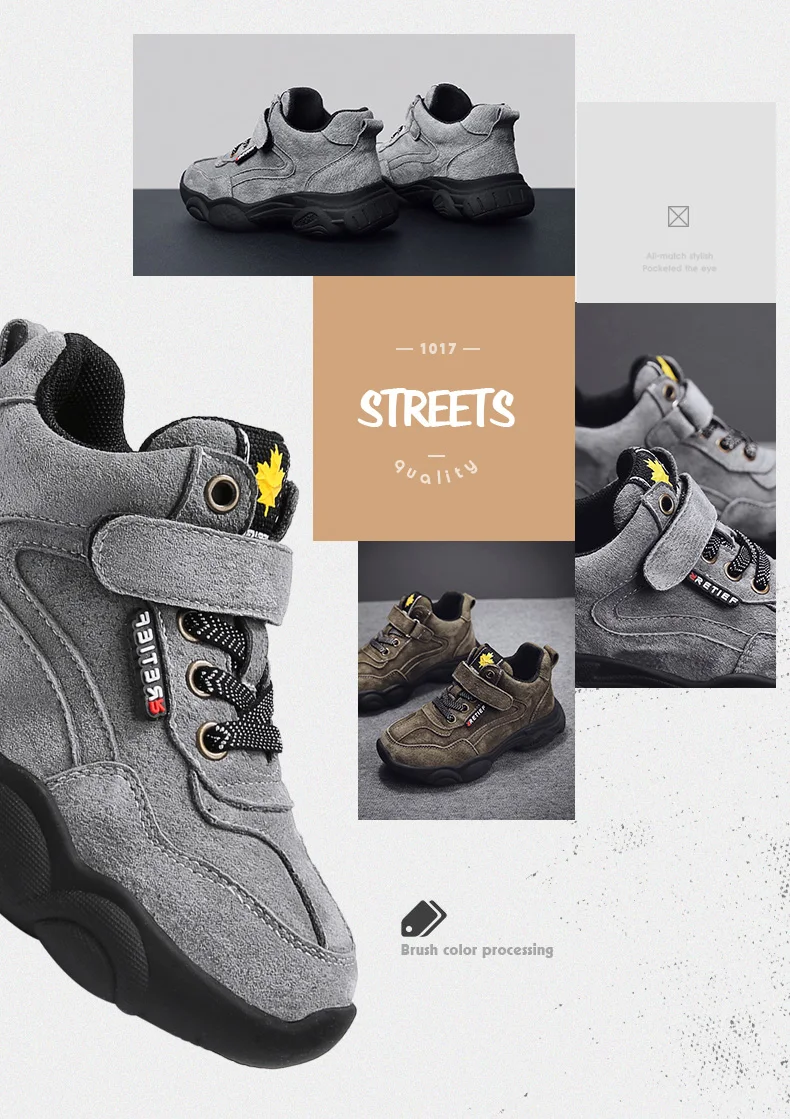 High quality leather outdoor sports boys shoes comfortable Velcro casual shoes