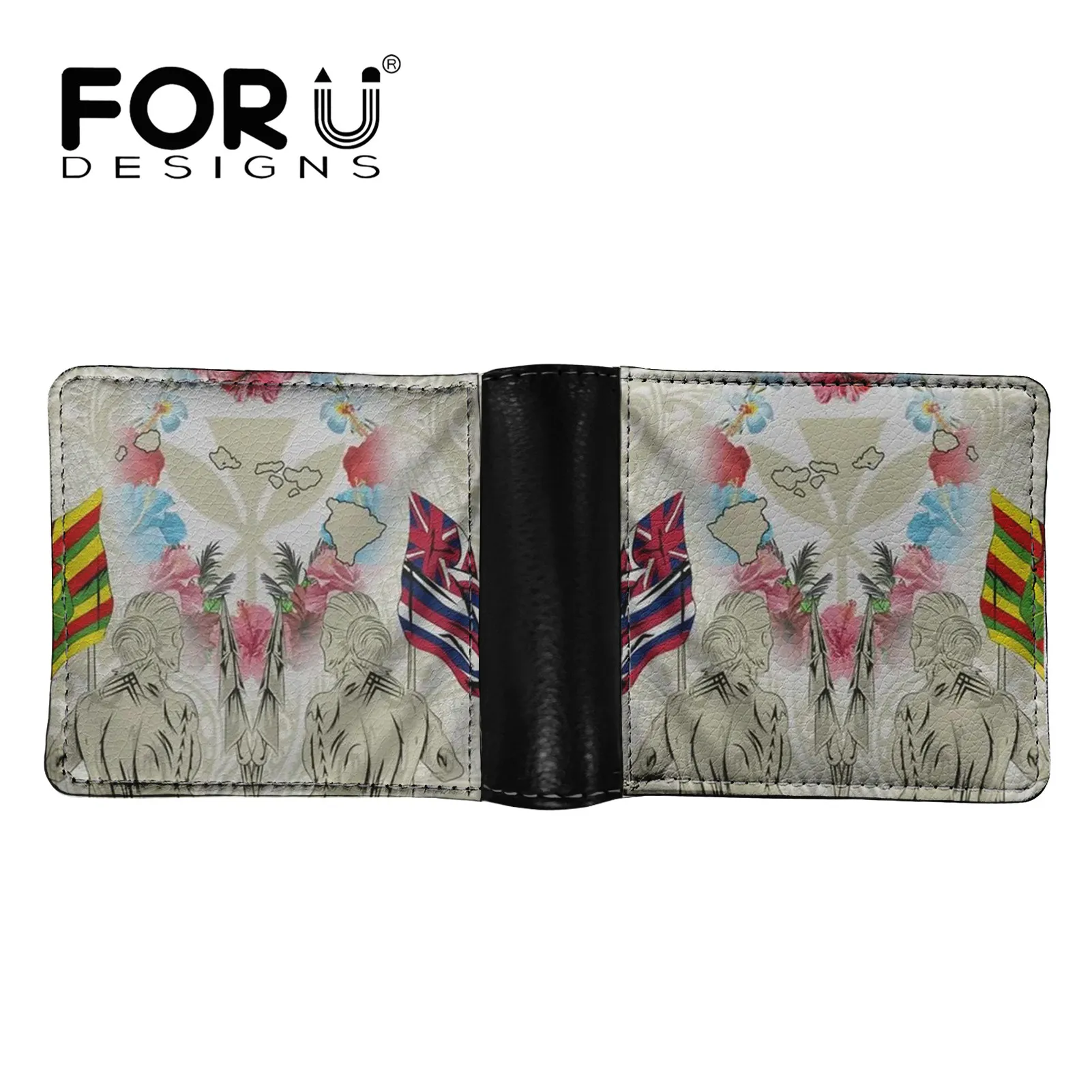 

FORUDESIGNS Tradition Hawaii Maoli Tribal Design Print Wallet Vintage Luxury Male Leather PU Purse Short Clip Wallet Momey Bags