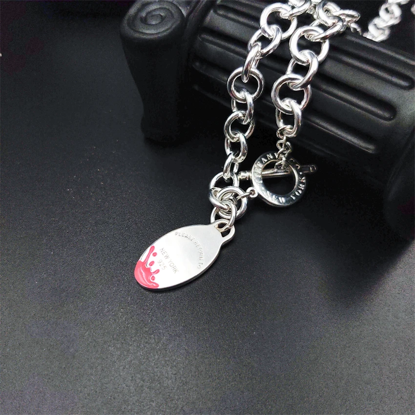 

Женское ожерелье из серебра S925 пробы, классическая популярная цепочка с Т-образной пряжкой, Овальный кулон с логотипом, бесплатная доставка