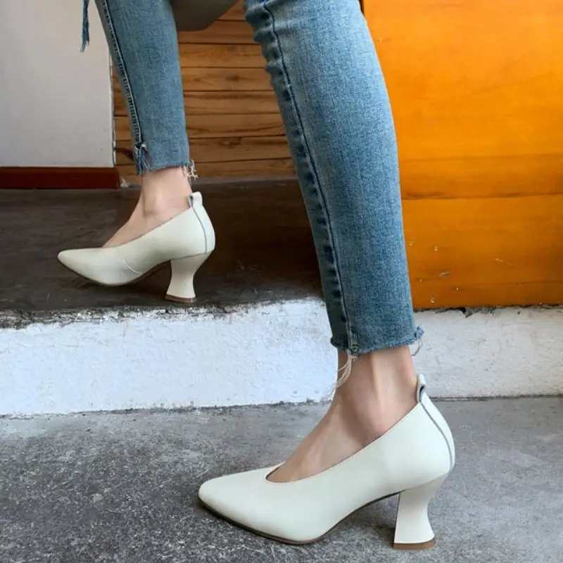 

RIZABINA Genuine Leather Women Pumps Fashion High Heel Shoes Woman Pointed Toe Sexy Party Office Lady Daily Footwear Size 34-40