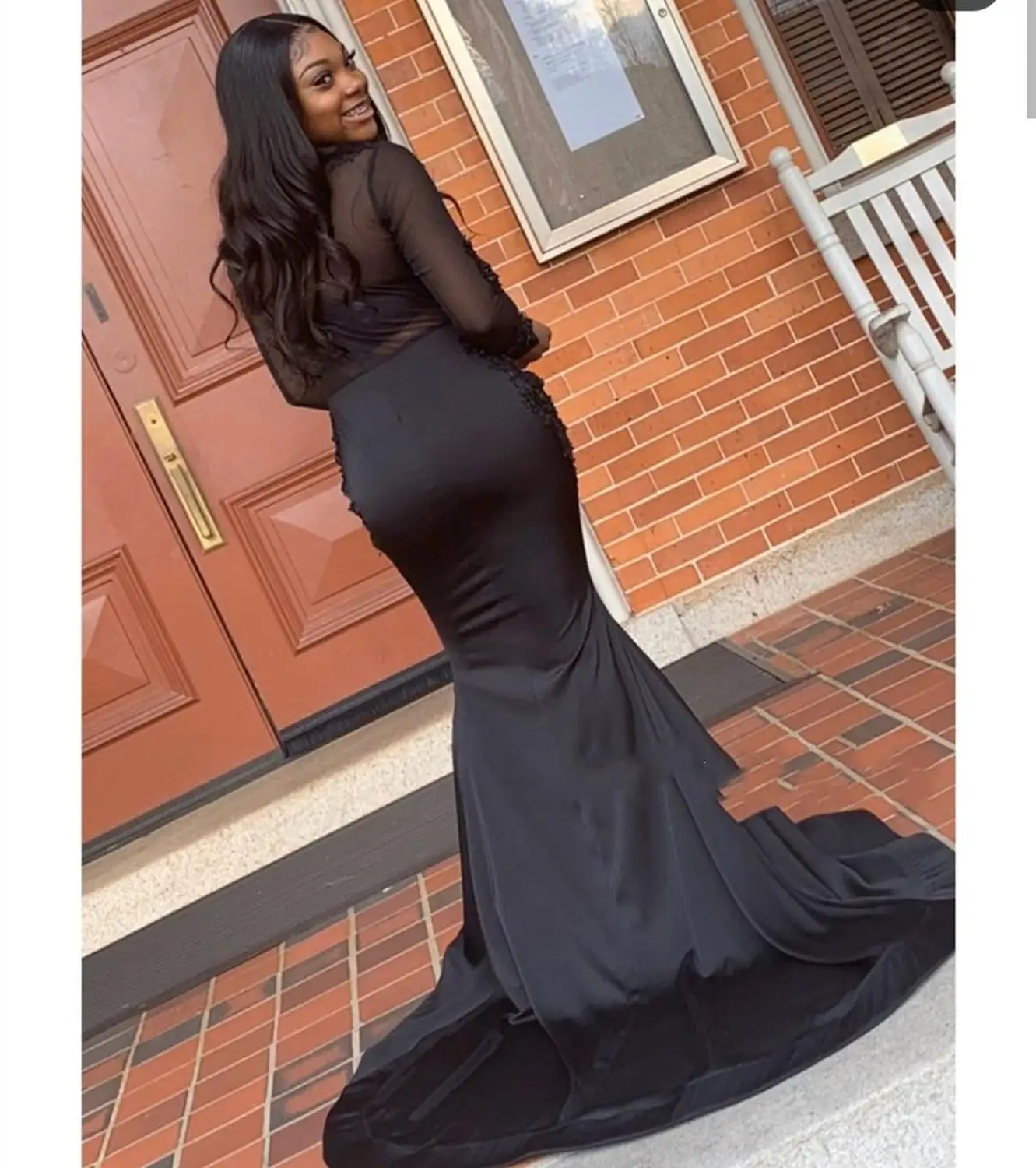 

2020 prom dress long sleeve mermaid african lace satin black merimaid high quality women party gowns charming vestifos de noch