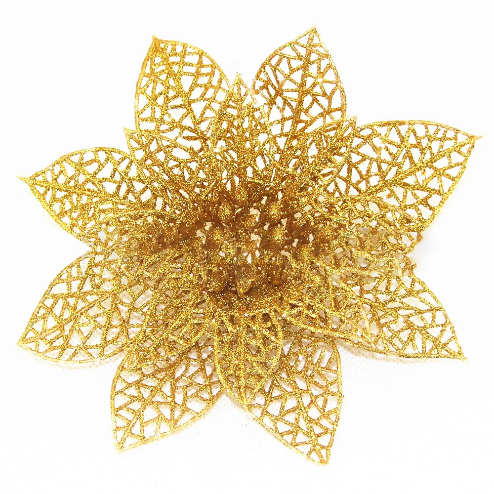 10 шт./компл. Рождественские цветы деревья Рождественский Декор с золотым блеском