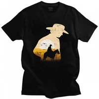 cowboy sunset horse riding t shirt for men 100 cotton stylish t shirt o neck short sleeves equestrian rider tee tops clothing