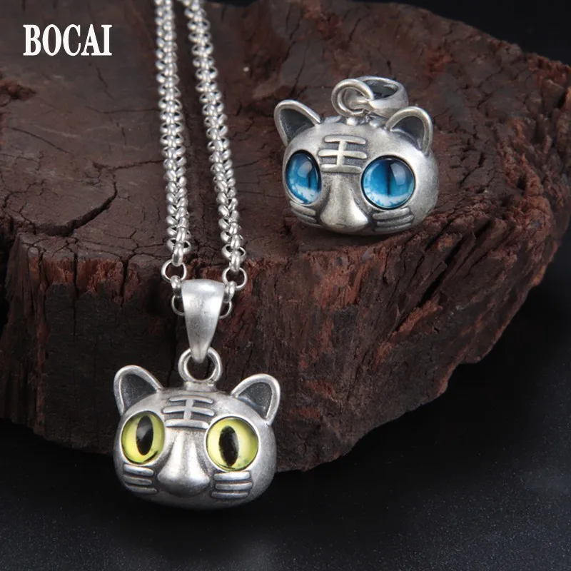 

BOCAI New 2021 Trendy 100% s925 Silver Jewelry Retro Frosted Cute Three-Dimensional Tiger Head Men and Women Pendant
