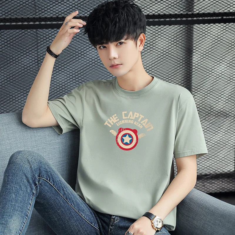 

2021 Spring And Summer New Fashion Hot Sale Cotton Material Men's Printing Sports Fitness Breathable Street Hip-Hop Short Sleeve