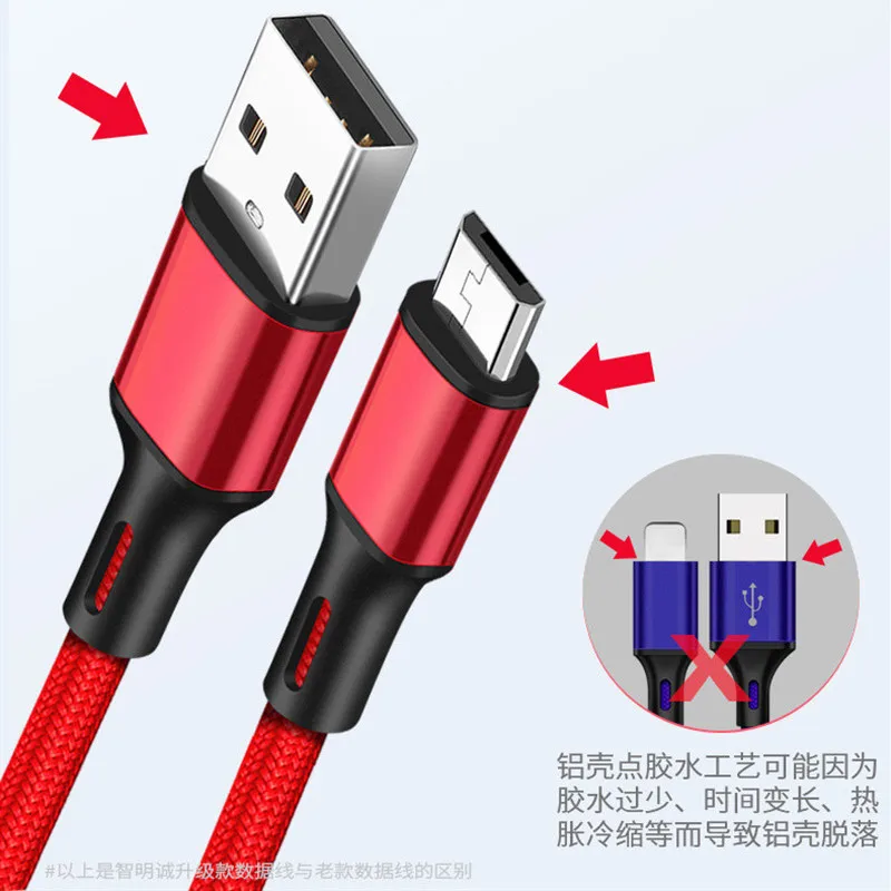 Зарядное устройство USB кабель Micro шнур для быстрой зарядки провод Samsung Xiaomi красный