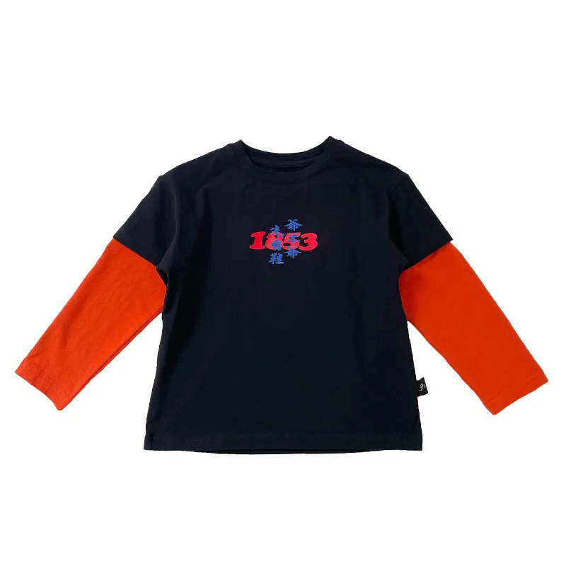 

Treebibi National Fashion Children's Fake Two Piece Personalized Long Sleeve T-shirt Vitality National Fashion Fine Cotton Long
