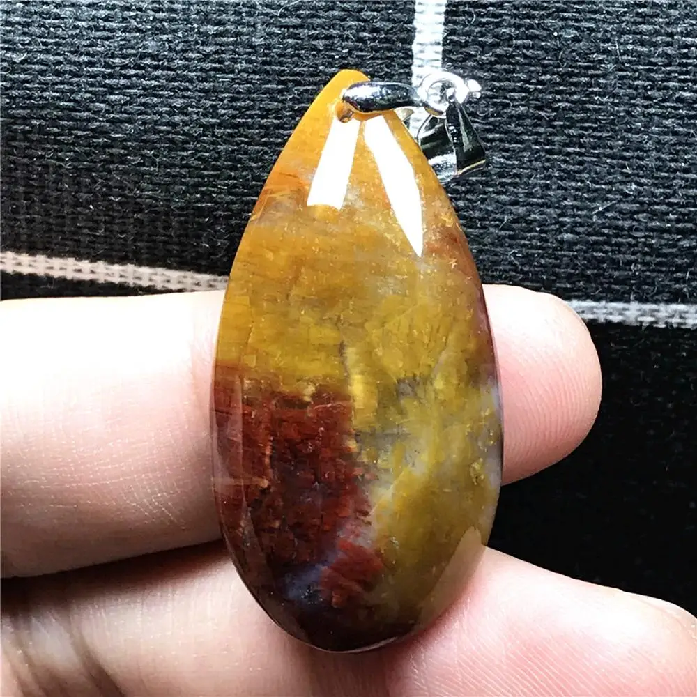 

Natural Red Yellow Pietersite Necklace Pendant Jewelry For Woman Lady Man 26x19x7mm Water Drop Beads Silver Namibia Stone AAAAA