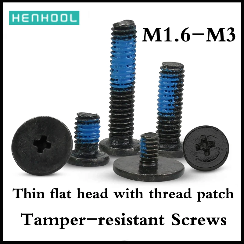 

Cross Thin flat head with thread patch Tamper-resistant Screws anti-separtion M2M2.5M3 CM black notebook computer screws