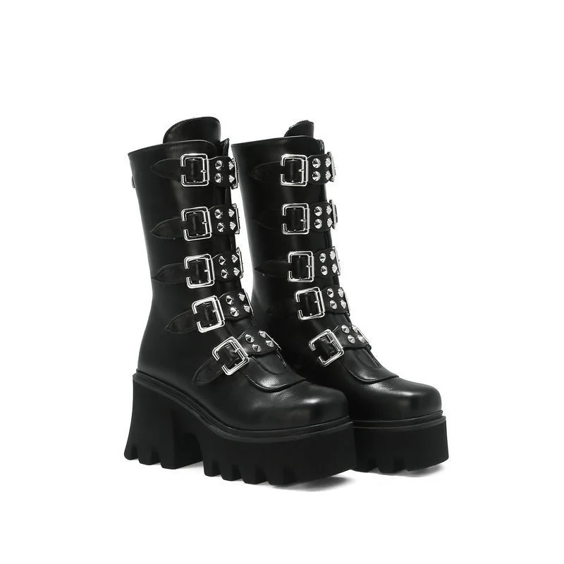 

boots women's high-heeled motorcycle boots autumn and winter new boots thick soled short tube women's boots punk wind
