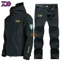 2021 daiwa winter s 5xl soft shell fishing suits warm trousers tactical windproof outdoor waterproof jackets men hood coatpant