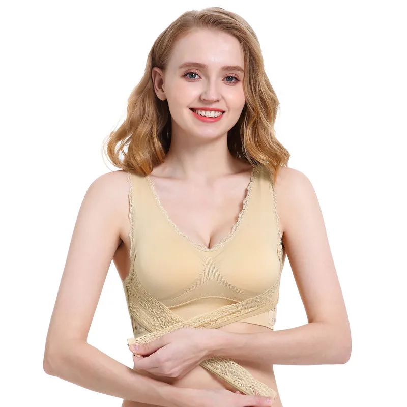 Размера плюс спортивные бюстгальтеры с передней перекрестной боковой пряжкой