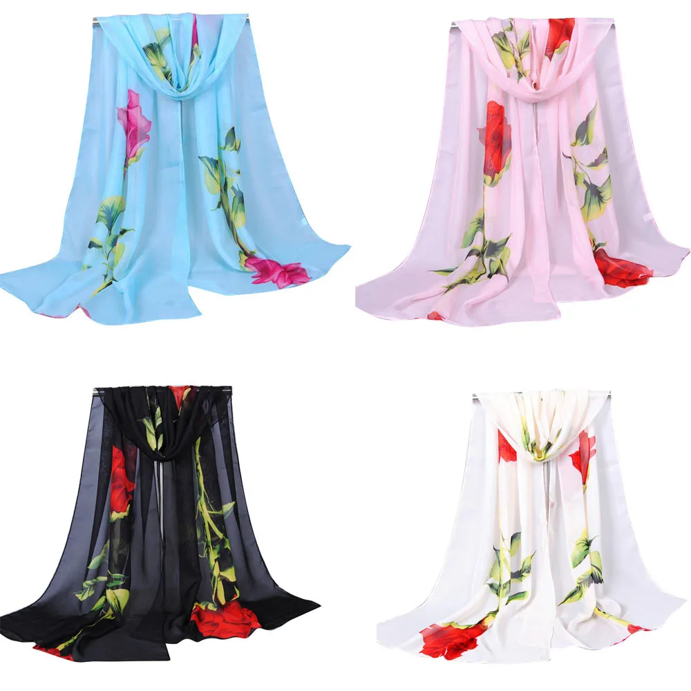 Chiffon Scarfs For Ladies Women Rose Long Soft Wrap Floral Scarf Shawl Sun Protection Scarves Шарф |