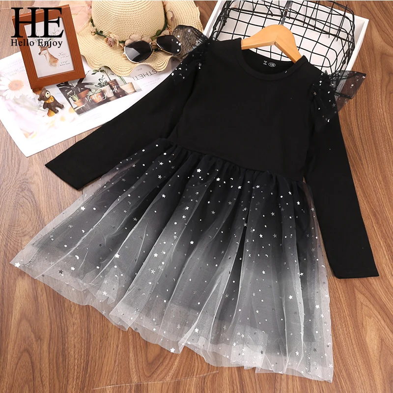 HE Hello Enjoy Girl Gold Velvet New Year Dress 2022 Girls Kids Teens Lace Flower Princess Elegant Dresses Children Clothes 4-12Y