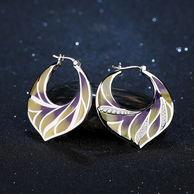 Серьги женские из серебра 100% пробы с эмалью и фианитом | Украшения аксессуары