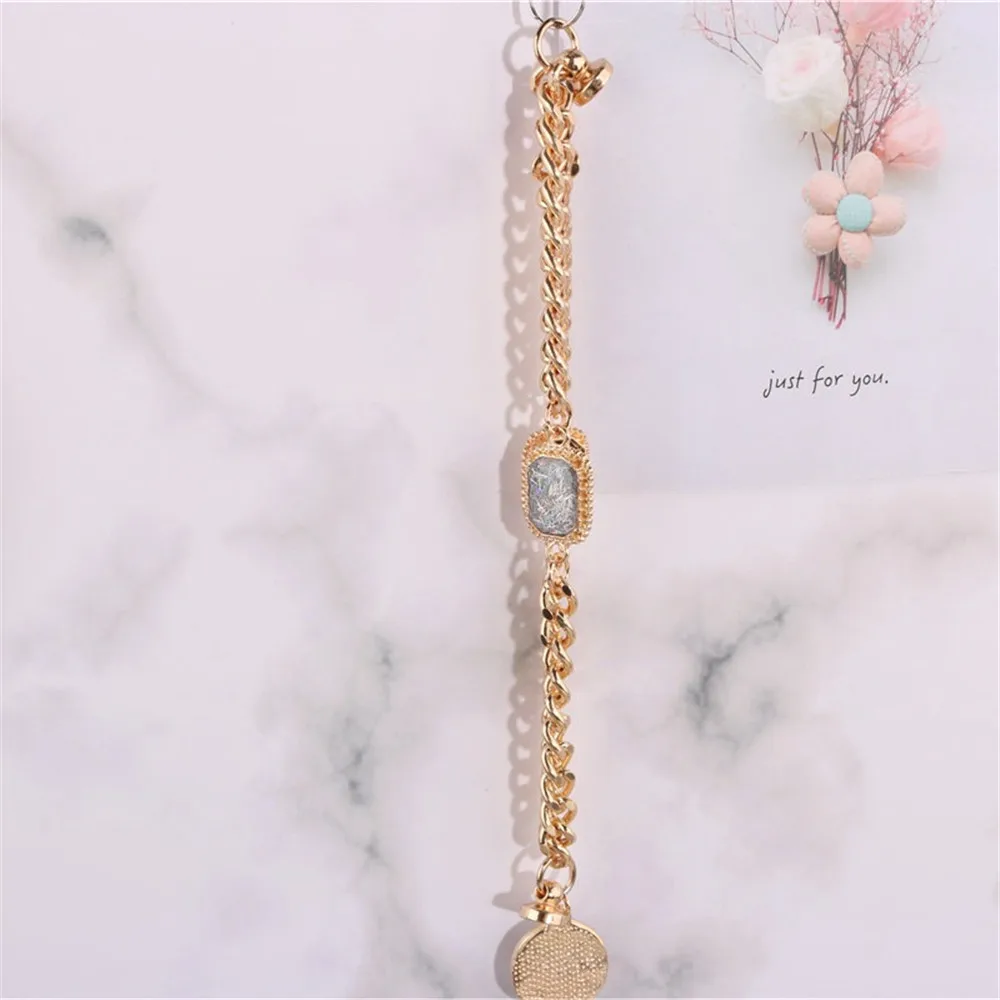New Retro Gemstone Pearl Mobile Phone Lanyard DIY Gold Cell Shell Strap Metal Chain Bracelet Case Hanging Cord for Women | Мобильные