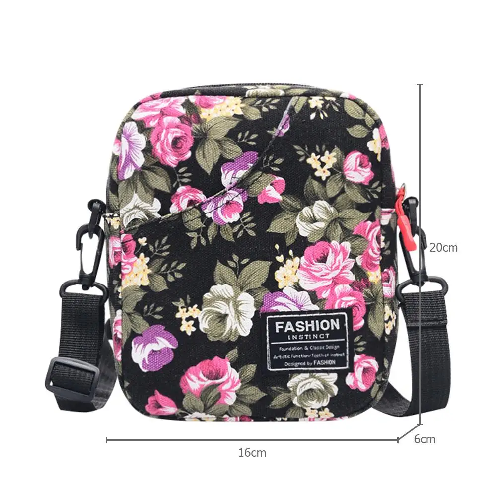 

Fashion Messenger Bag Women Small Flower Printing Canvas Square Splicing Shoulder Crossbody Bag for Travel and Vacation