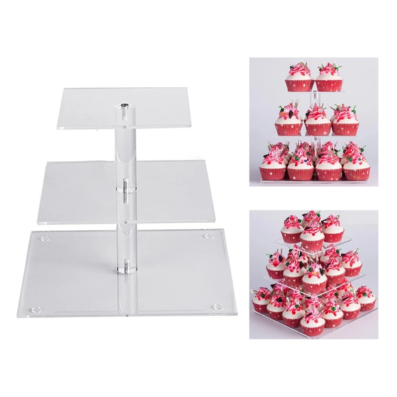 

3 Tiered Square Base Stand Acrylic Candy Holder Reusable Party Cake Display Holder Gifts for Friends Family