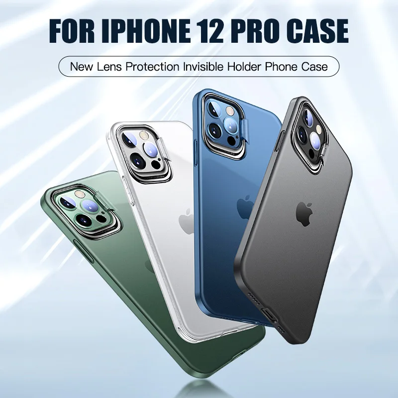 

SUYACS Luxury Ultra Thin Metal Camera Lens Protection Kickstand Phone Cases For iPhone 12 11 Pro Max Shockproof Clear Cover
