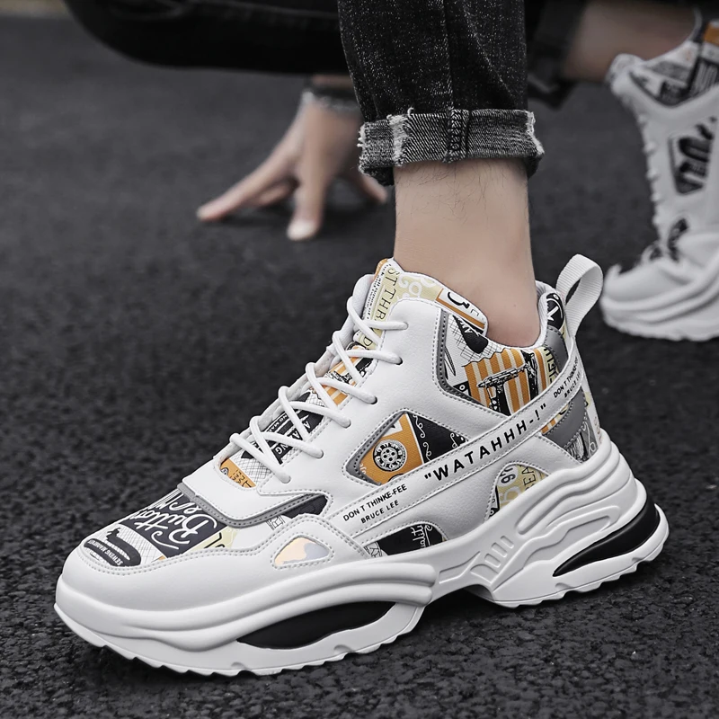 

New Men Sneakers Lace-up Mesh Shoes Men Casual Shoes Adult Breathable Comfortable Fashion Men High-Top Non-slip Sport Footwears